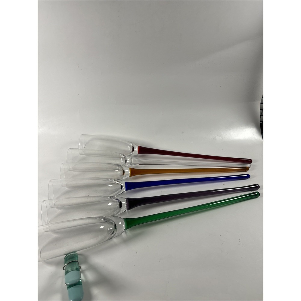 Set of 6 Champagne Flutes Colored Stem Long Stem Toast Glasses Multicolor